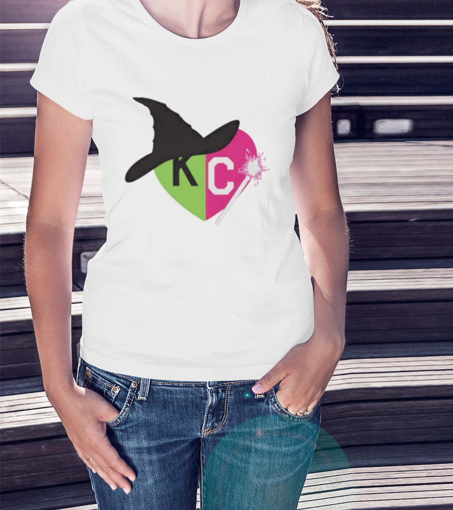 Wicked KC Heart Witch Hat Wand Pink Green Halloween T-Shirt