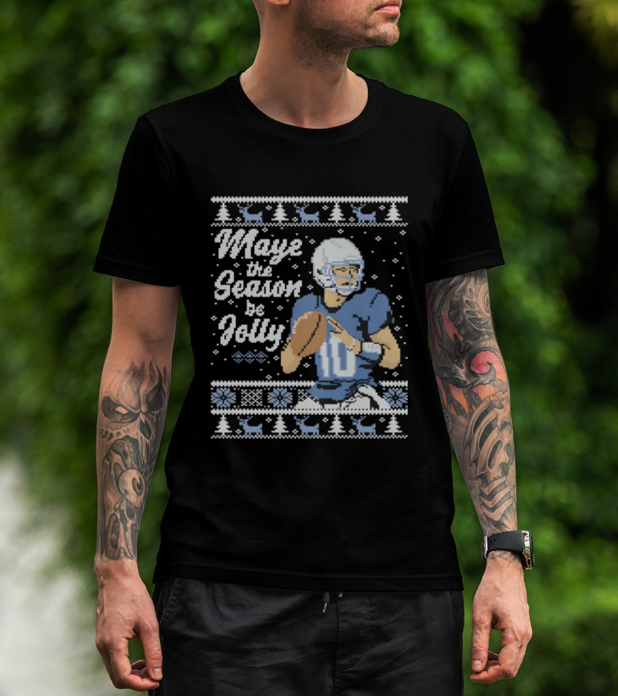 Maye The Season Be Jolly Ugly Christmas Football Player Festive Sweater T-Shirt