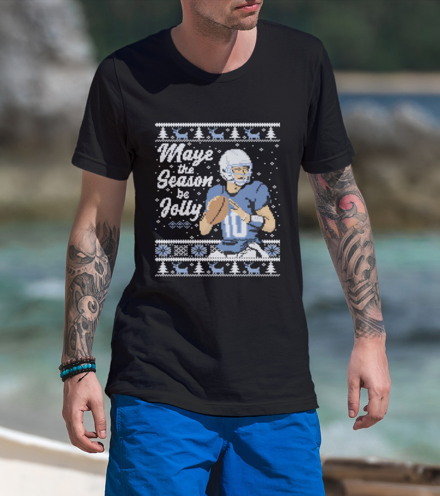 Maye The Season Be Jolly Ugly Christmas Football Player Festive Sweater T-Shirt