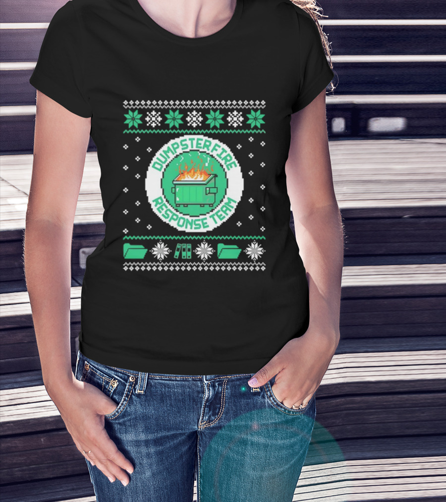 Dumpster Fire Response Team Ugly Christmas Sweater Snowflakes Retro T-Shirt