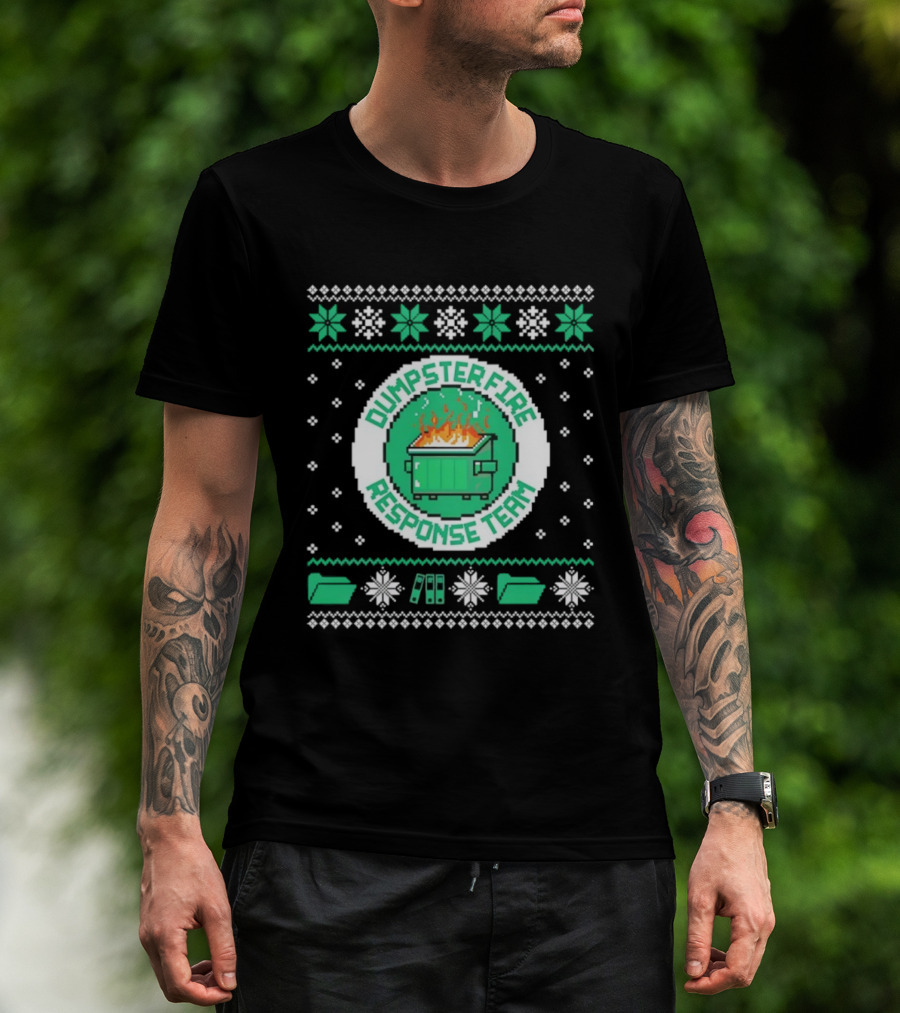 Dumpster Fire Response Team Ugly Christmas Sweater Snowflakes Retro T-Shirt