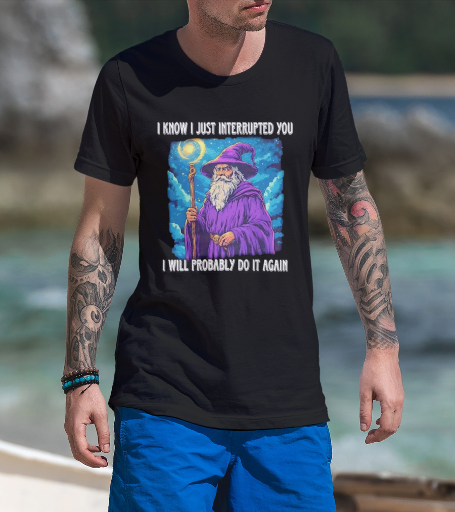 I Know I Just Interrupted You Wizard Purple Robe Magic Staff T-Shirt