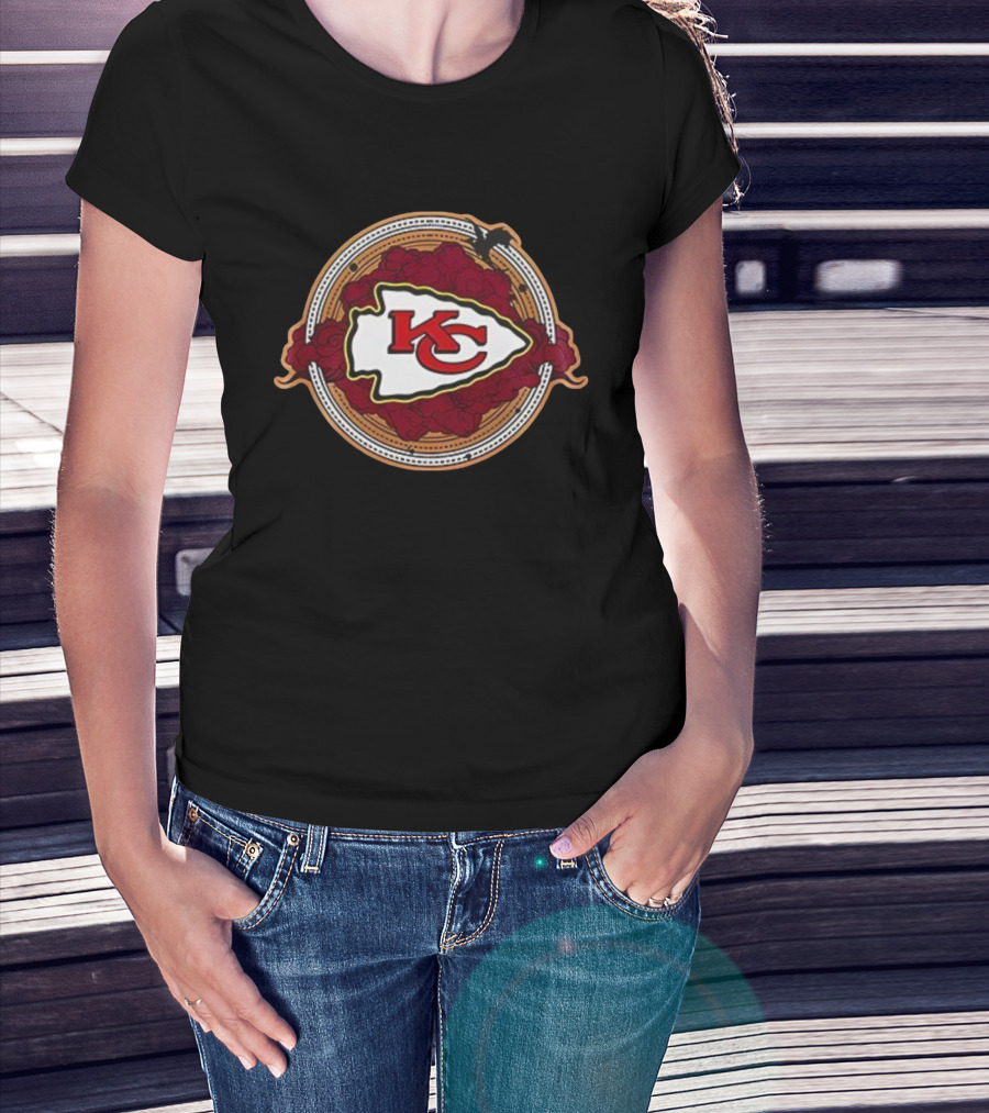 Kansas City Chiefs Arrowhead Emblem With Dragon And Rose Wings T-Shirt