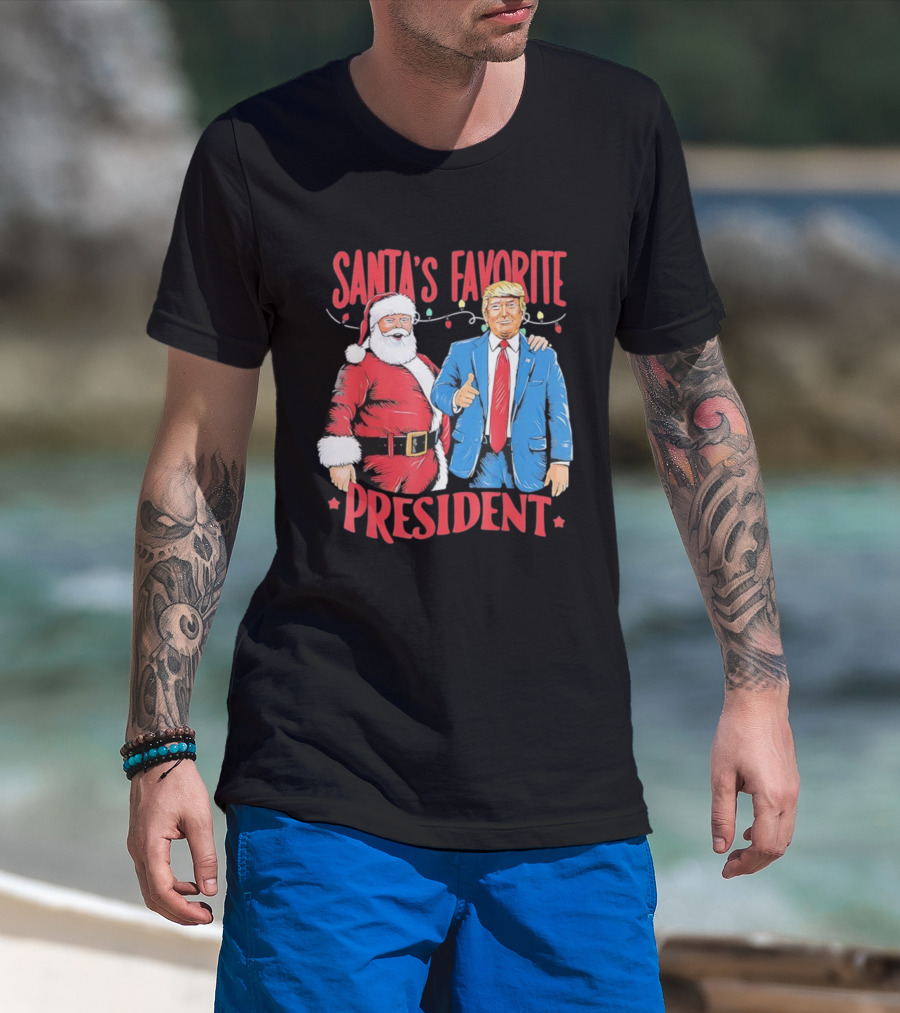 Santa's Favorite President Christmas Light Santa Trump T-Shirt