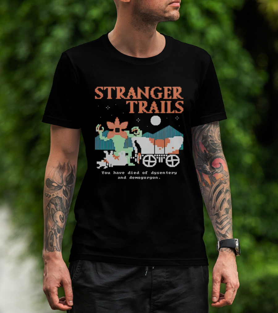 Stranger Trails Demogorgon Pixel Art Crossover Wagon Dysentery T-Shirt