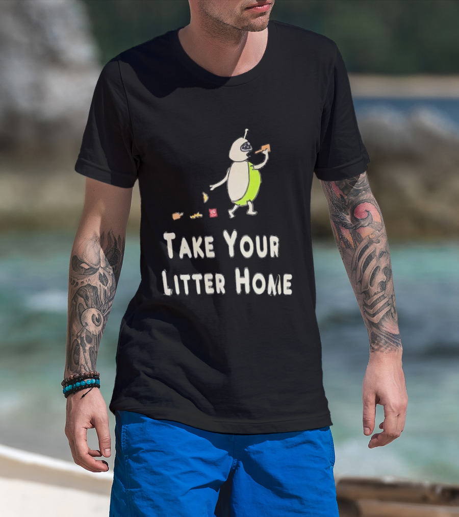 Take Your Litter Home Alien Cartoon Eating Pizza T-Shirt
