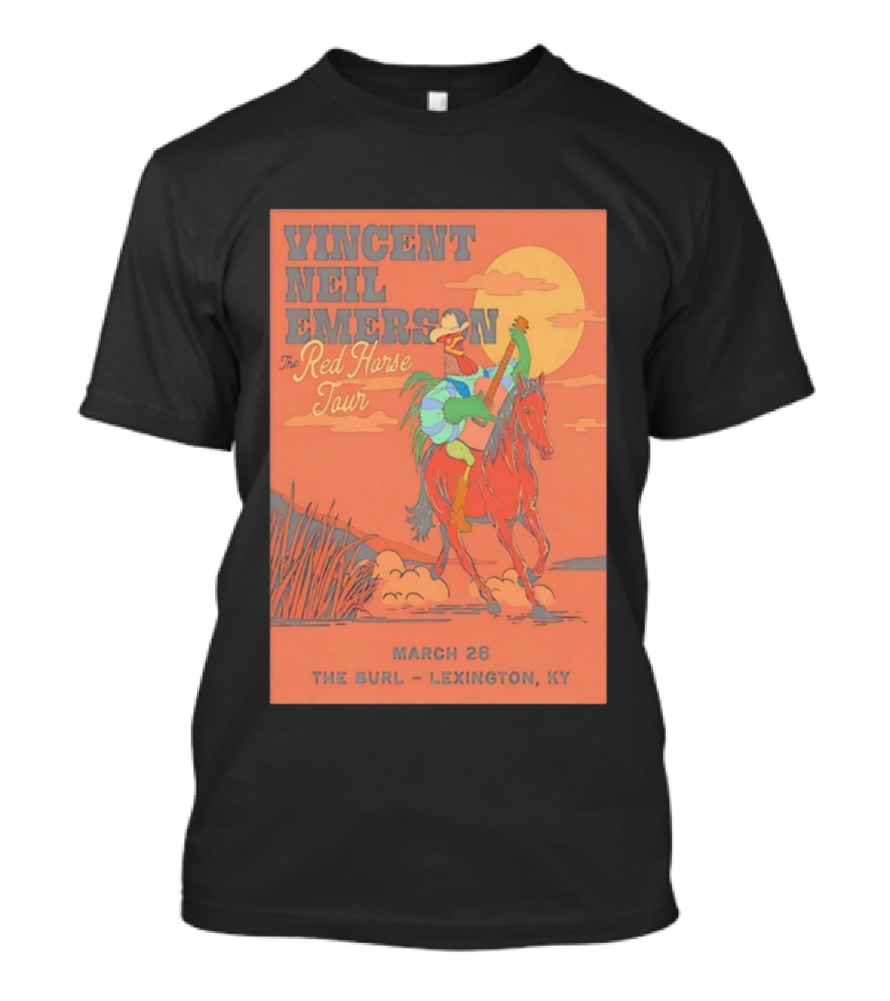 Vincent Neil Emerson Red Horse Tour Lexington KY March 28 2026 With Cowboy And Horse Scene T-Shirt