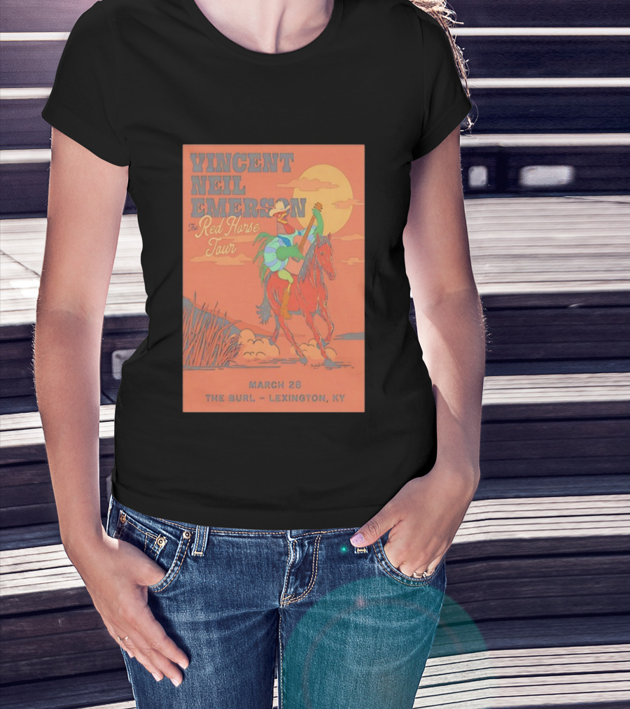 Vincent Neil Emerson Red Horse Tour Lexington KY March 28 2026 With Cowboy And Horse Scene T-Shirt