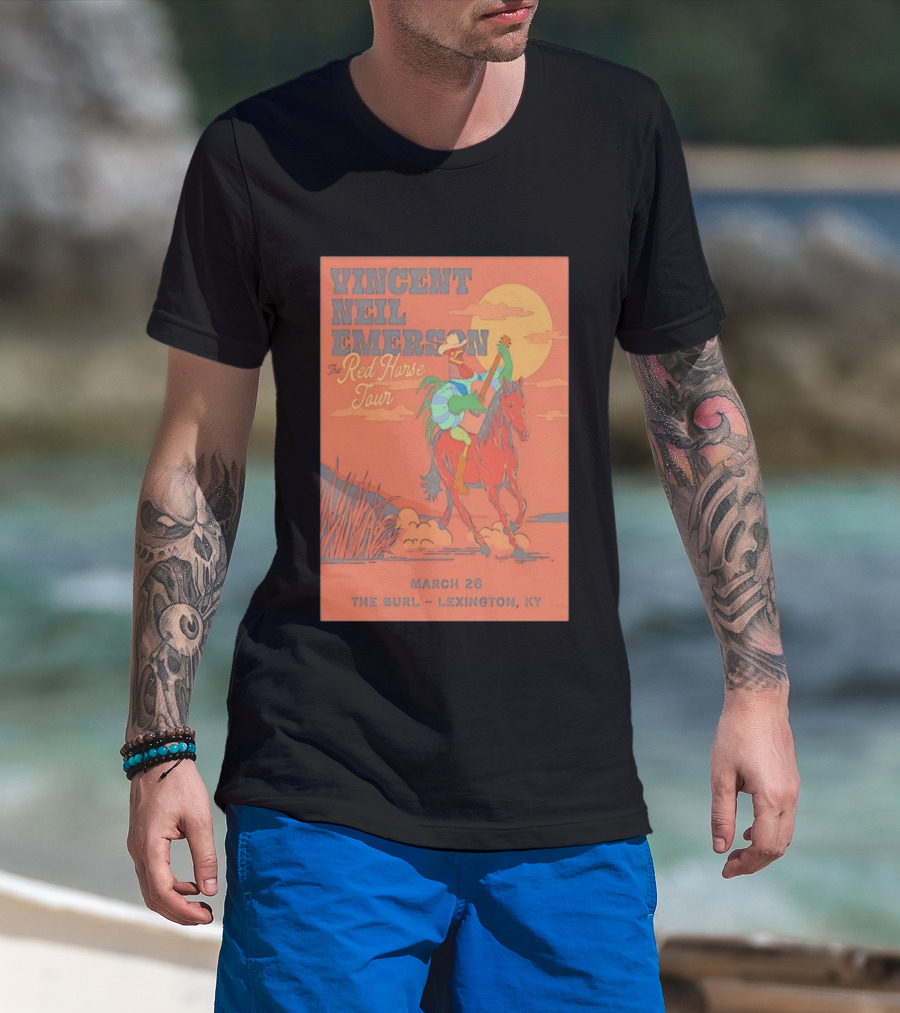 Vincent Neil Emerson Red Horse Tour Lexington KY March 28 2026 With Cowboy And Horse Scene T-Shirt