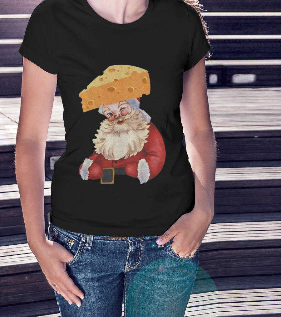 Santa Cheese Head Winking Green Bay Packers Christmas T-Shirt