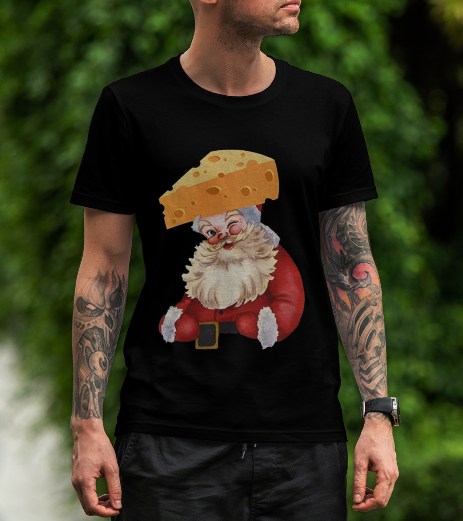 Santa Cheese Head Winking Green Bay Packers Christmas T-Shirt