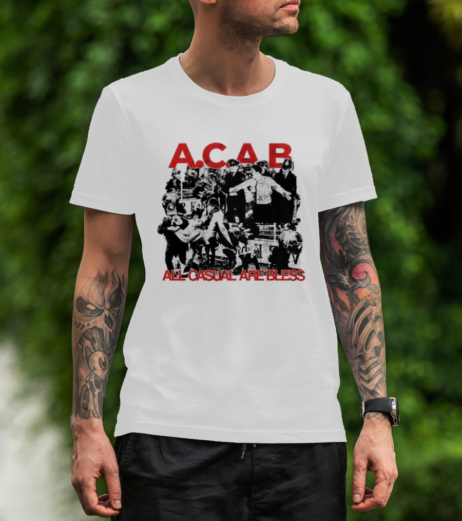 A.C.A.B All Casual Are Bless Red Text Black And White Scene T-Shirt
