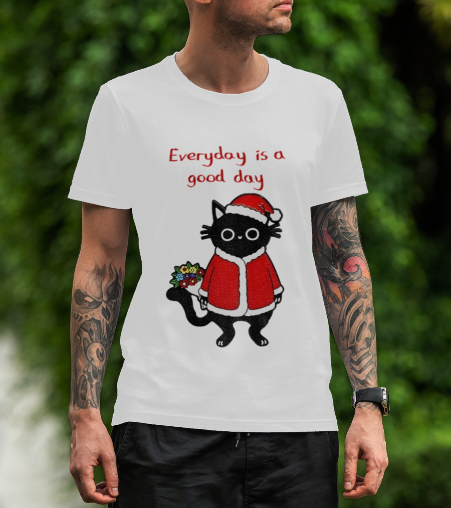Everyday Is A Good Day Black Cat Santa Merry Christmas T-Shirt