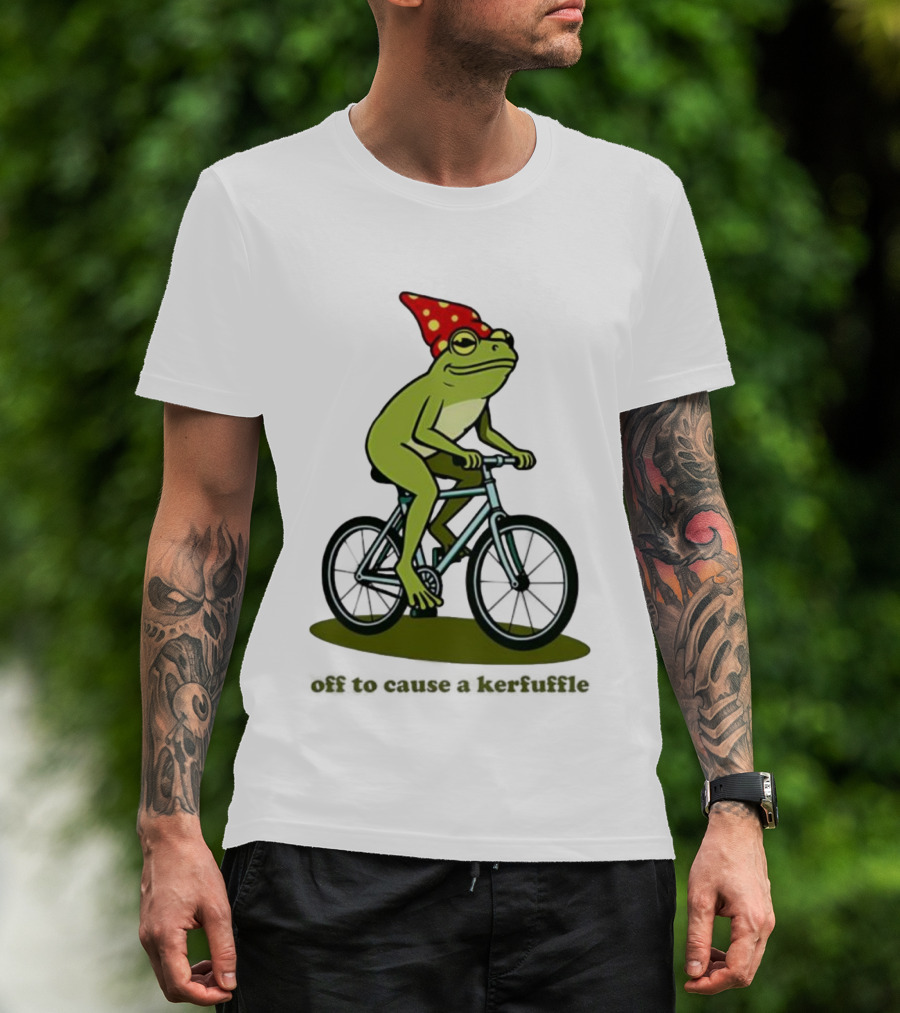 Frog Gnome Hat Bicycle Ride Off To Cause A Kerfuffle T-Shirt
