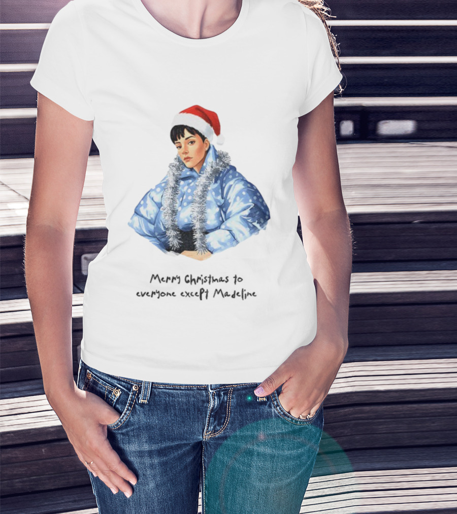Lily Allen Cartoon Santa Hat Merry Christmas Snowflakes Madeline T-Shirt