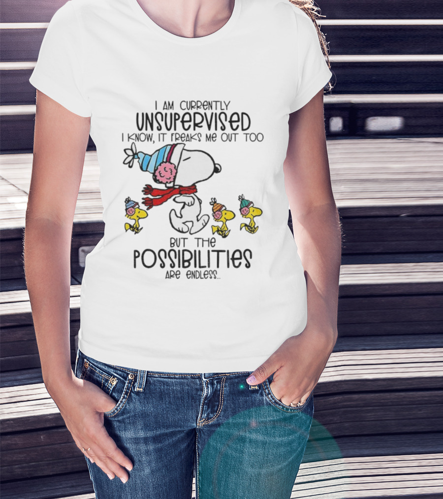 Snoopy And Woodstock Unsupervised Freaks Me Out Possibilities Are Endless T-Shirt