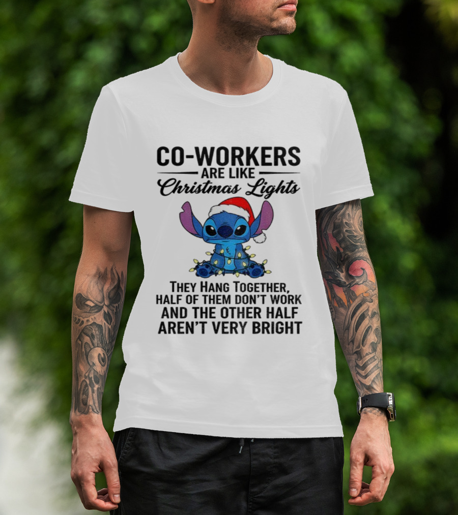 Stitch Co-Workers Are Like Christmas Lights Santa Hat Holiday Humor T-Shirt