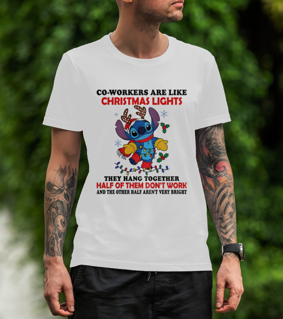 Stitch Christmas Lights Co-Workers Half Don't Work Holiday Humor T-Shirt