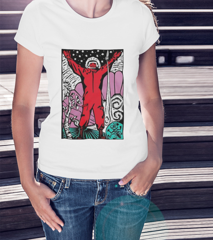 CCCP Soviet Space Hero Cosmonaut With Rocket Launch And Stars T-Shirt