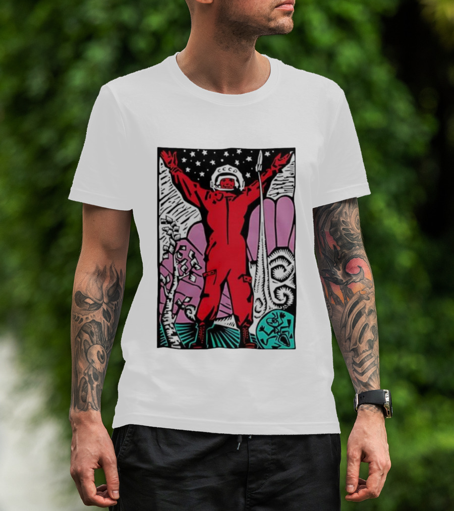CCCP Soviet Space Hero Cosmonaut With Rocket Launch And Stars T-Shirt