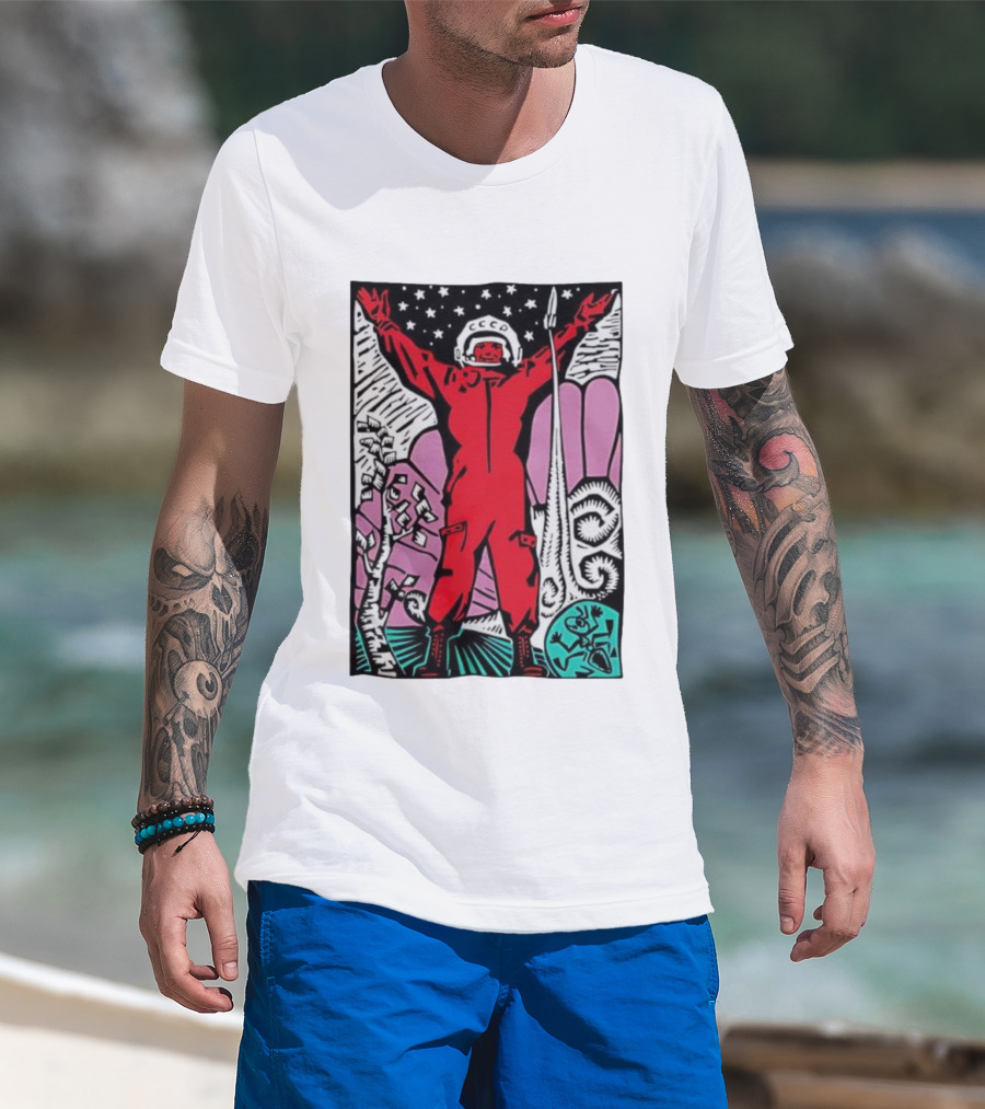 CCCP Soviet Space Hero Cosmonaut With Rocket Launch And Stars T-Shirt