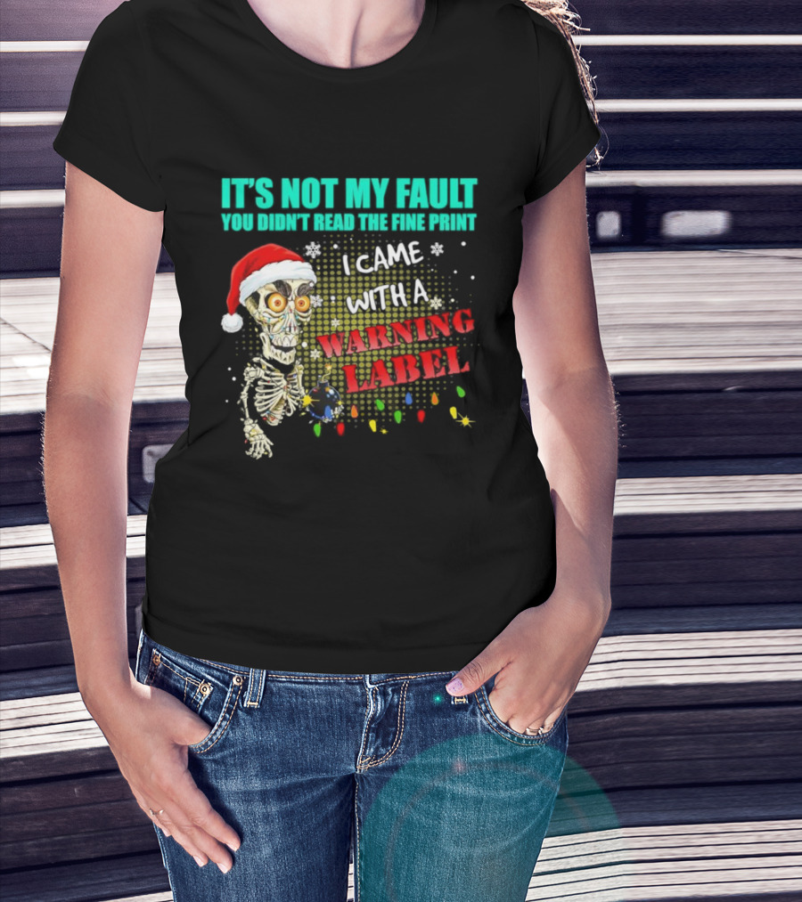 Christmas Dead Bomb Skeleton Santa Warning Label Fine Print T-Shirt