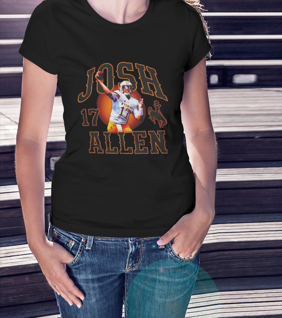 Josh Allen 17 Wyoming Cowboys Quarterback Action Pose T-Shirt