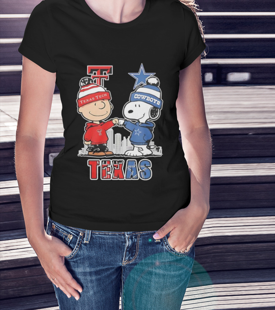 Snoopy Charlie Brown Texas Tech Red Raiders Dallas Cowboys Texas T-Shirt