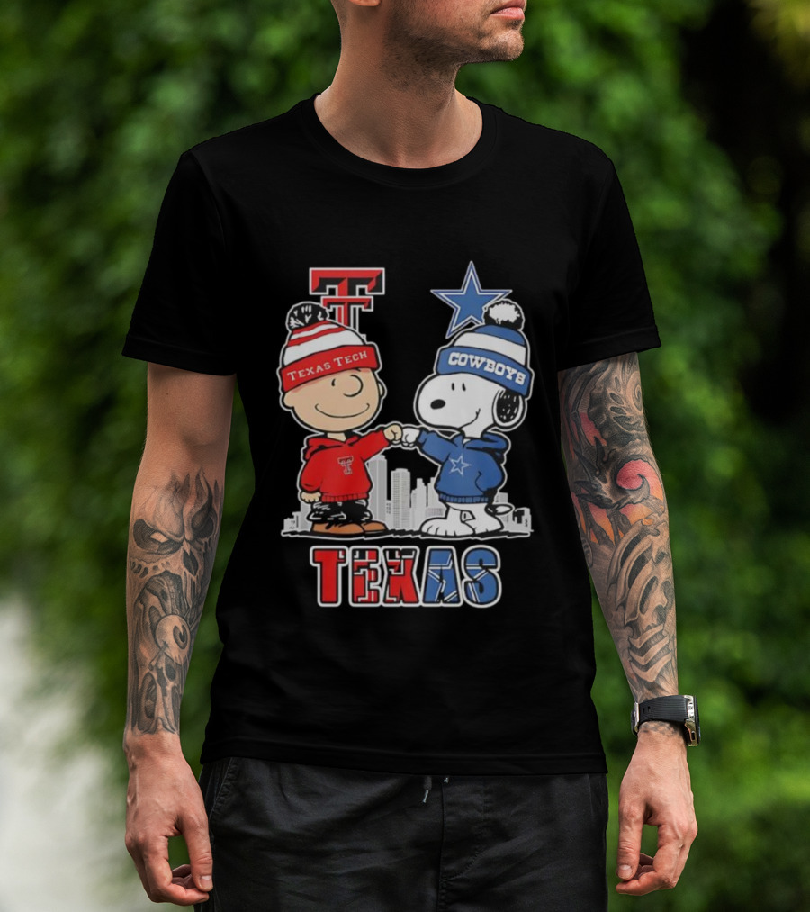 Snoopy Charlie Brown Texas Tech Red Raiders Dallas Cowboys Texas T-Shirt