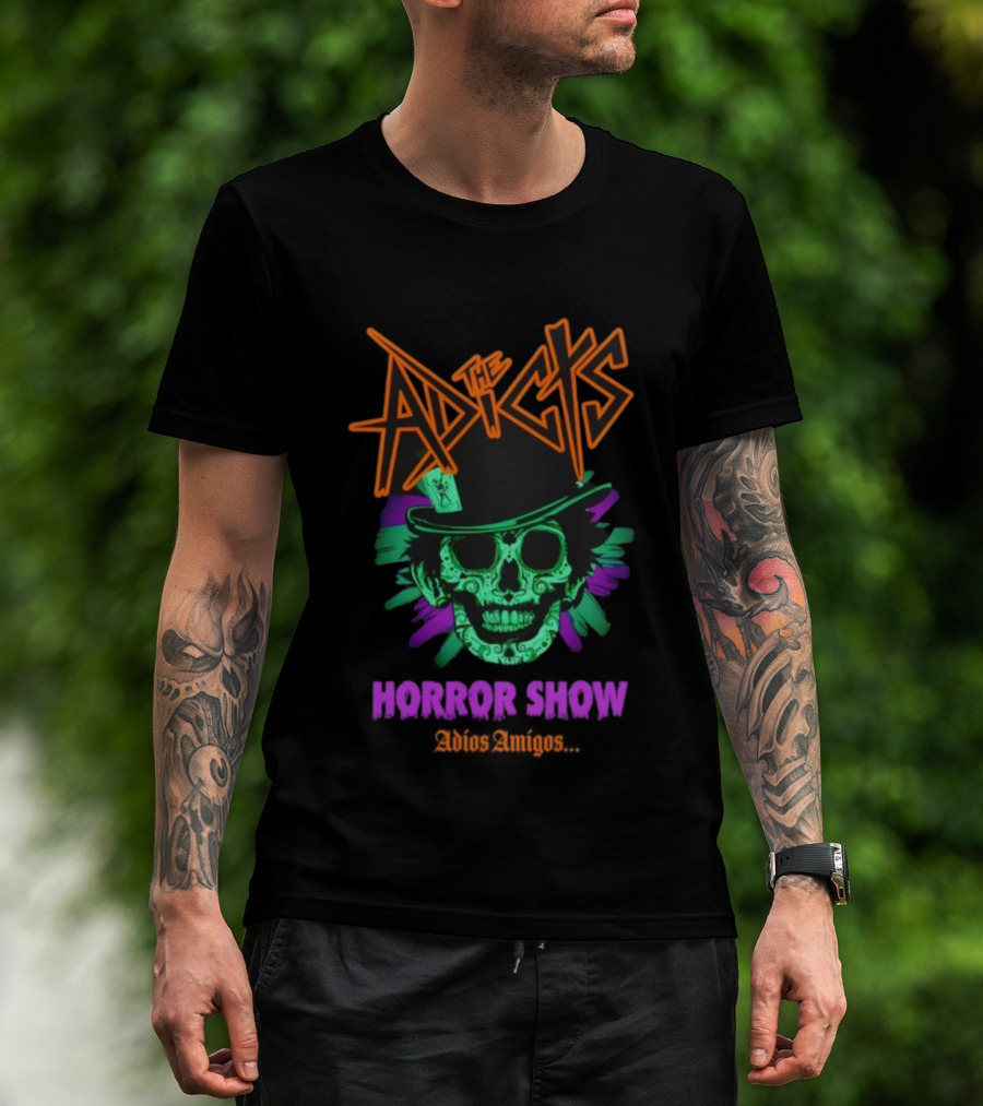 The Adicts Horror Show Adios Amigos Sugar Skull Top Hat T-Shirt