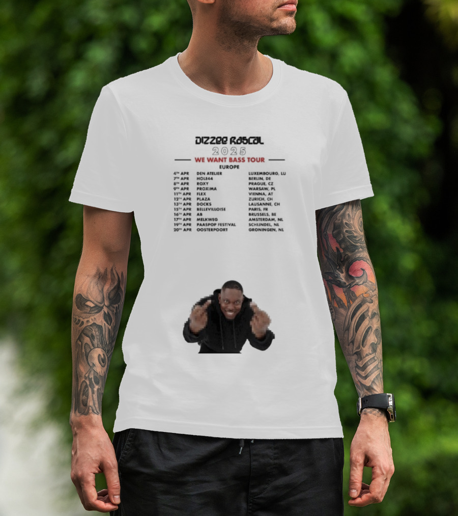 Dizzee Rascal We Want Bass Europe Tour 2025 Middle Fingers T-Shirt
