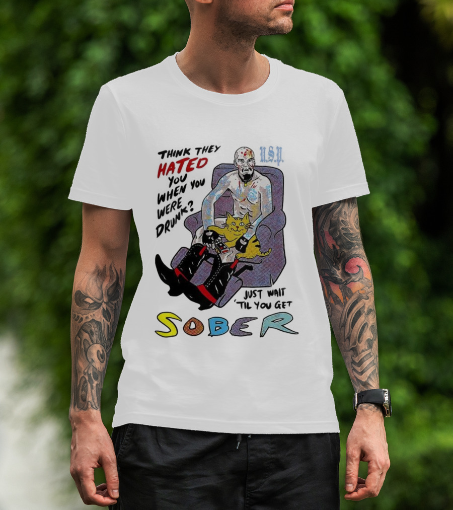 Hated Baseball Sober Comic Art With Cat And Colorful Text T-Shirt