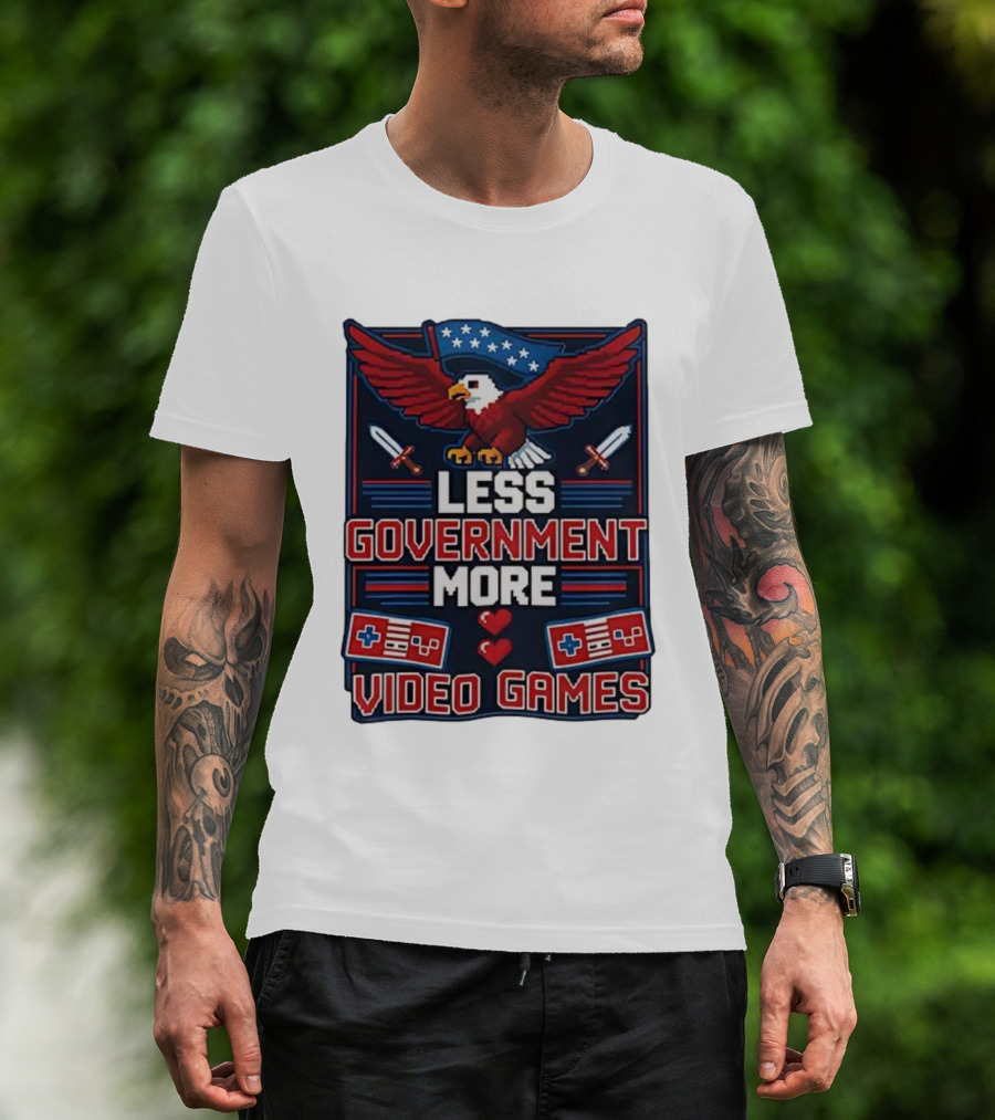 Less Government More Video Games Eagle Patriot Swords Retro Controllers T-Shirt