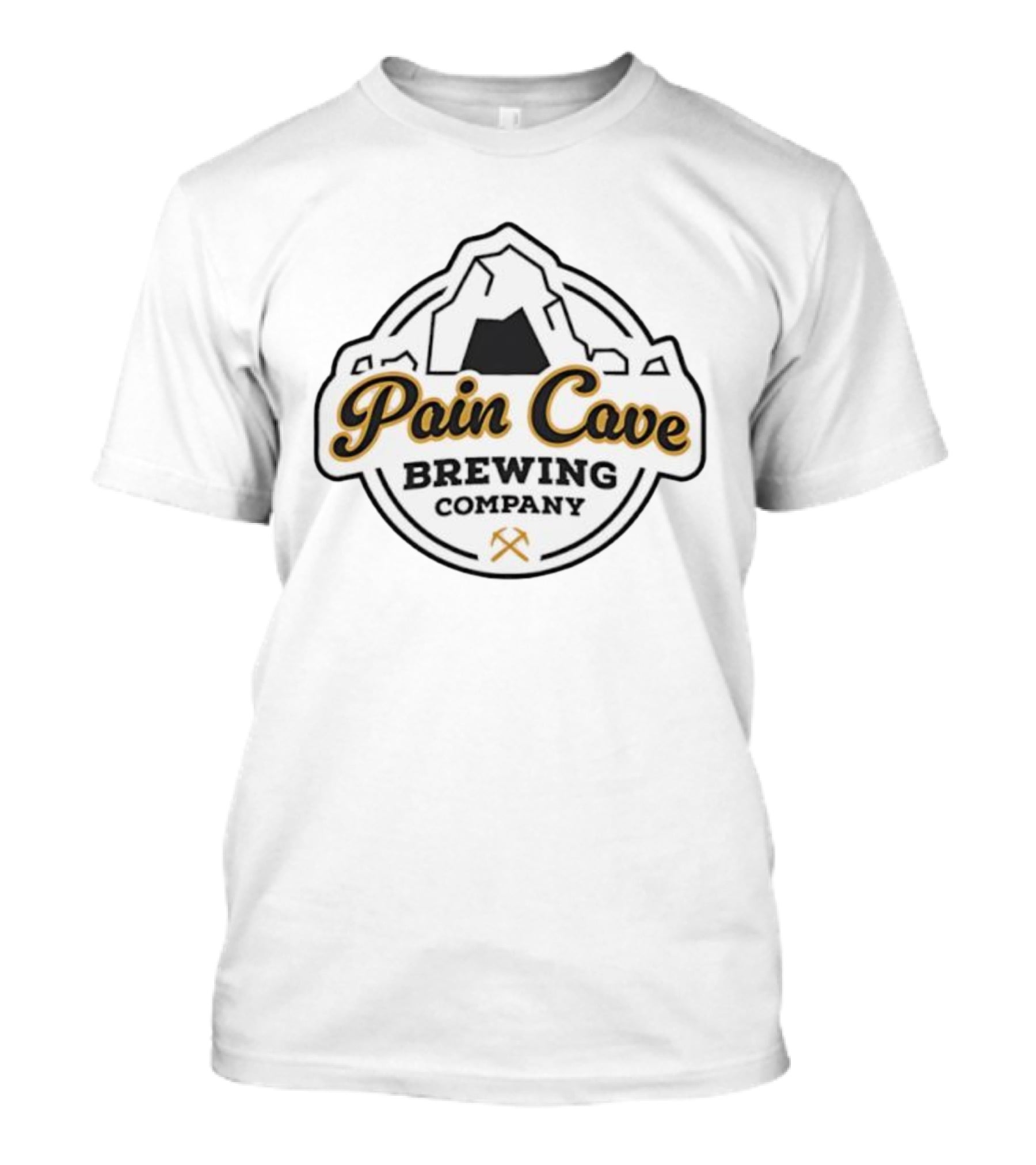 Pain Cave Brewing Company Mountain Emblem With Crossed Pickaxes T-Shirt