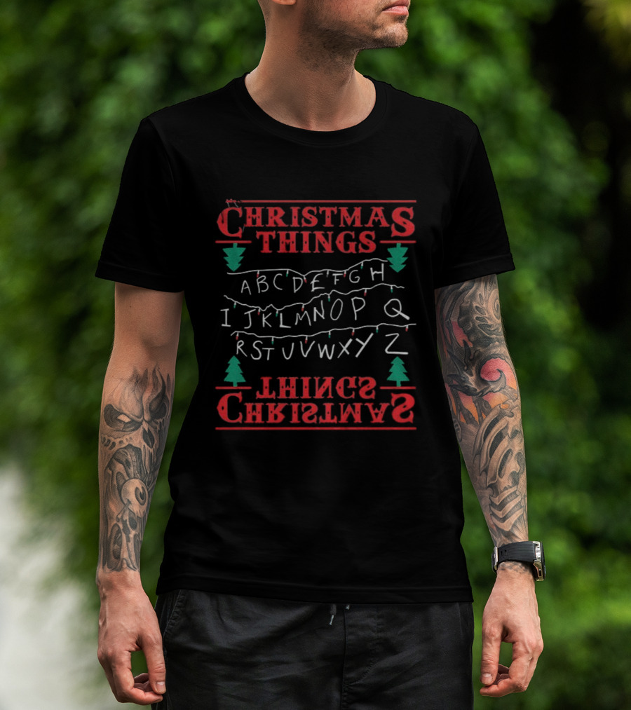 Christmas Things Merry Xmas Alphabet Lights Upside Down T-Shirt