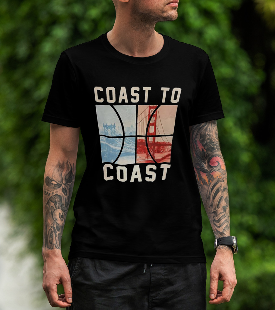 Coast To Coast Brooklyn Bridge Golden Gate Bridge Basketball T-Shirt