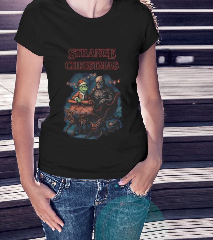 Grinch Stranger Things Christmas Crossover Santa Sleigh Demogorgon T-Shirt