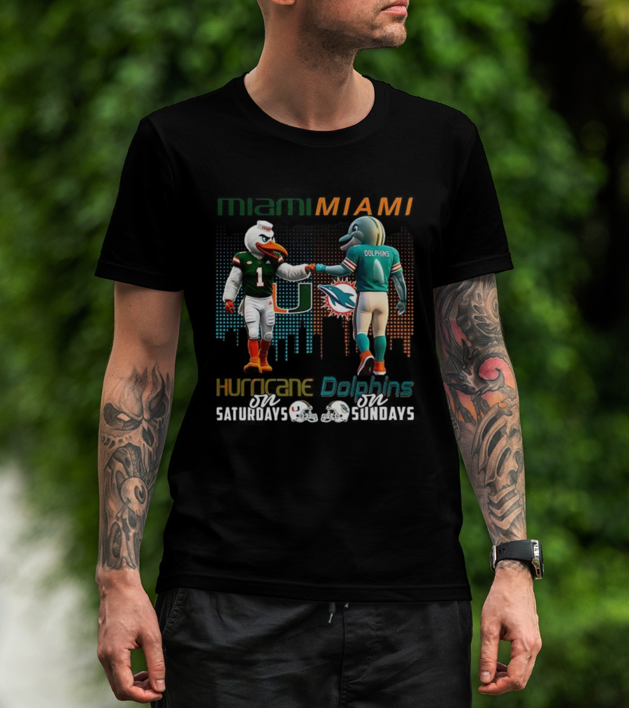 Miami Football Mascots Hurricanes Saturdays Dolphins Sundays T-Shirt
