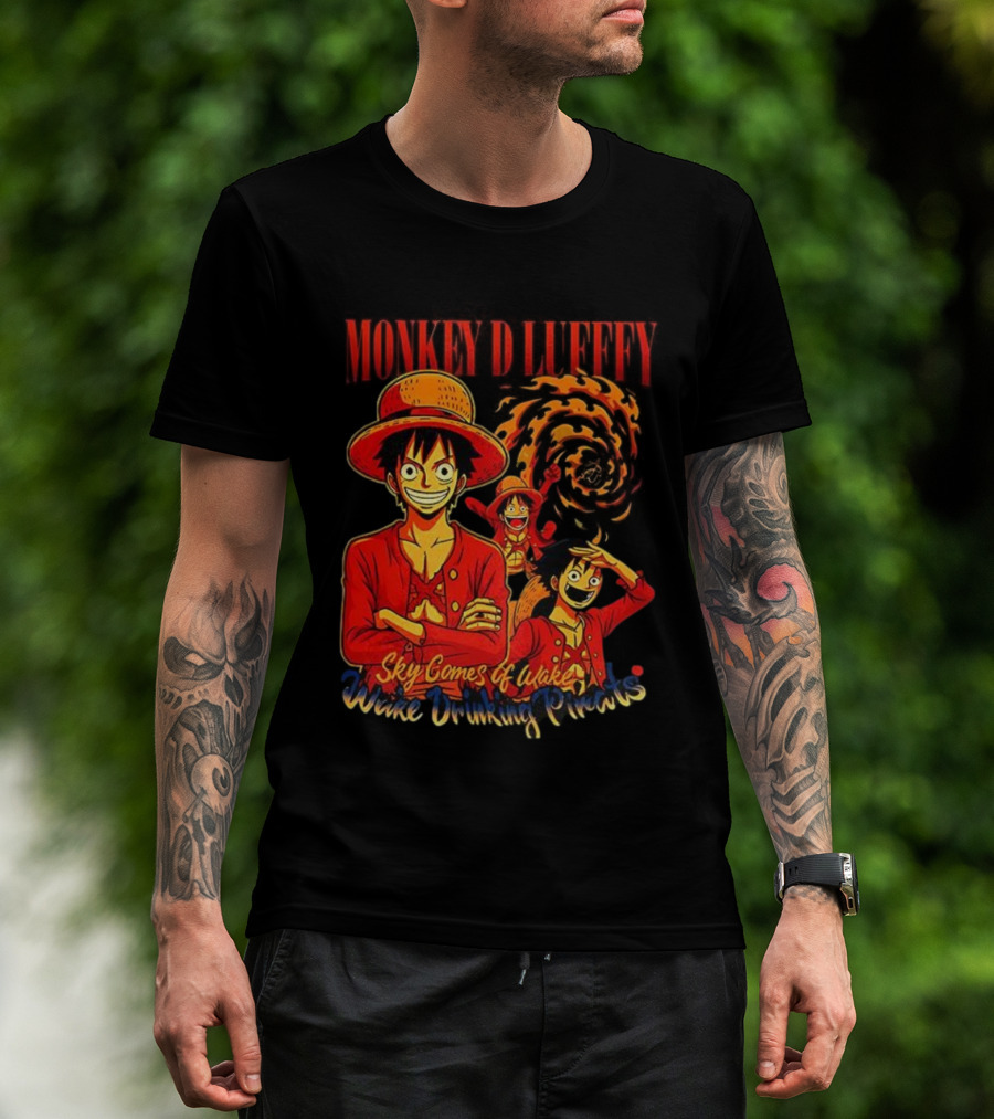 Monkey D Luffy Sky Comes Of Wake Wine Drinking Pirates T-Shirt