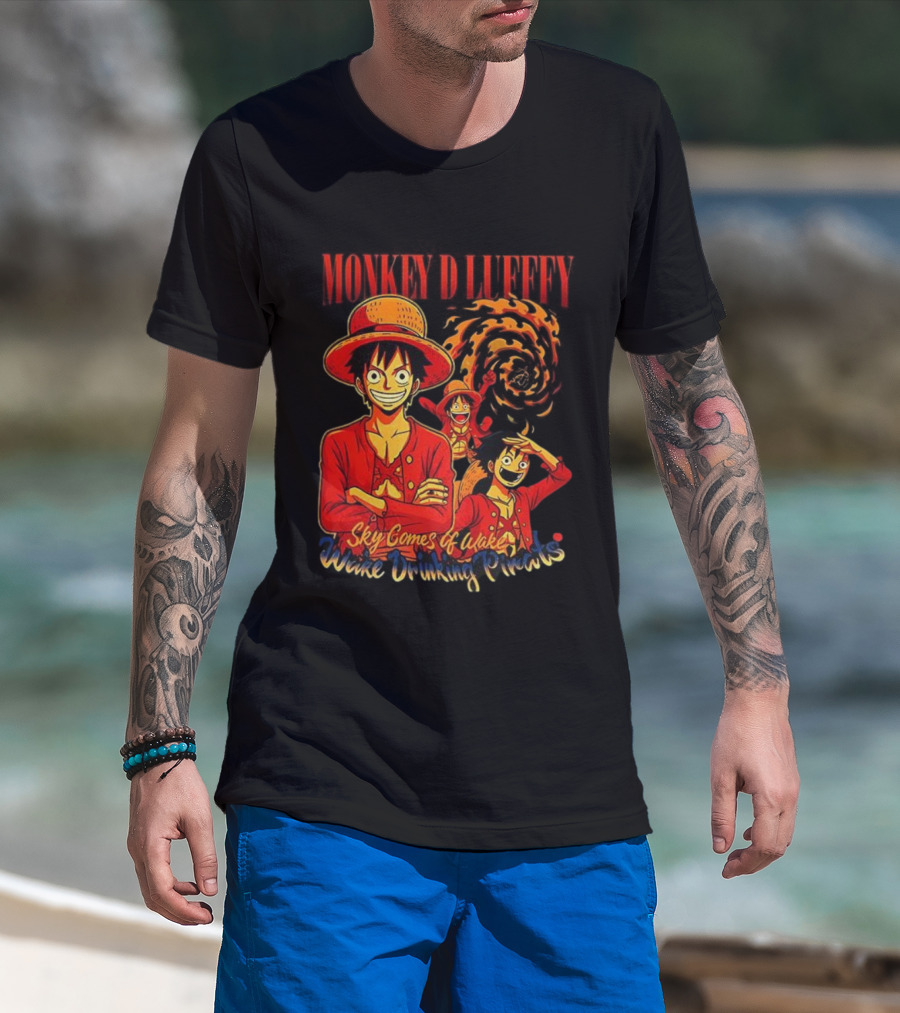 Monkey D Luffy Sky Comes Of Wake Wine Drinking Pirates T-Shirt
