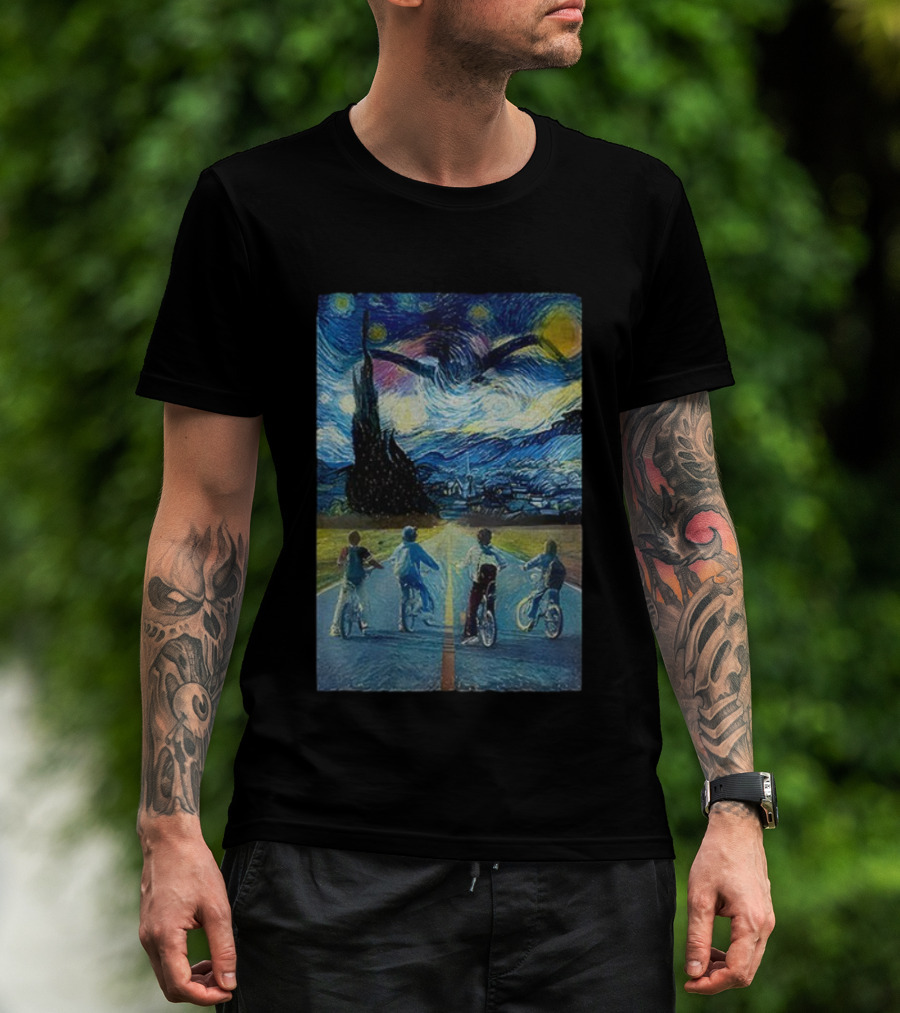 Starry Night Stranger Things Kids On Bikes Van Gogh Style T-Shirt