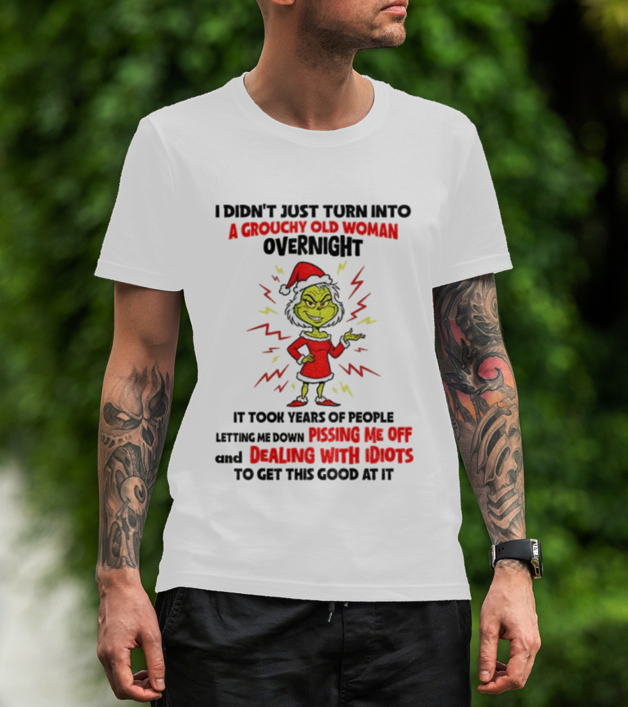 I Didn’t Just Turn Into A Grouchy Old Woman Overnight Grinch Santa Christmas Dealing With Idiots Pissing Me Off T-Shirt