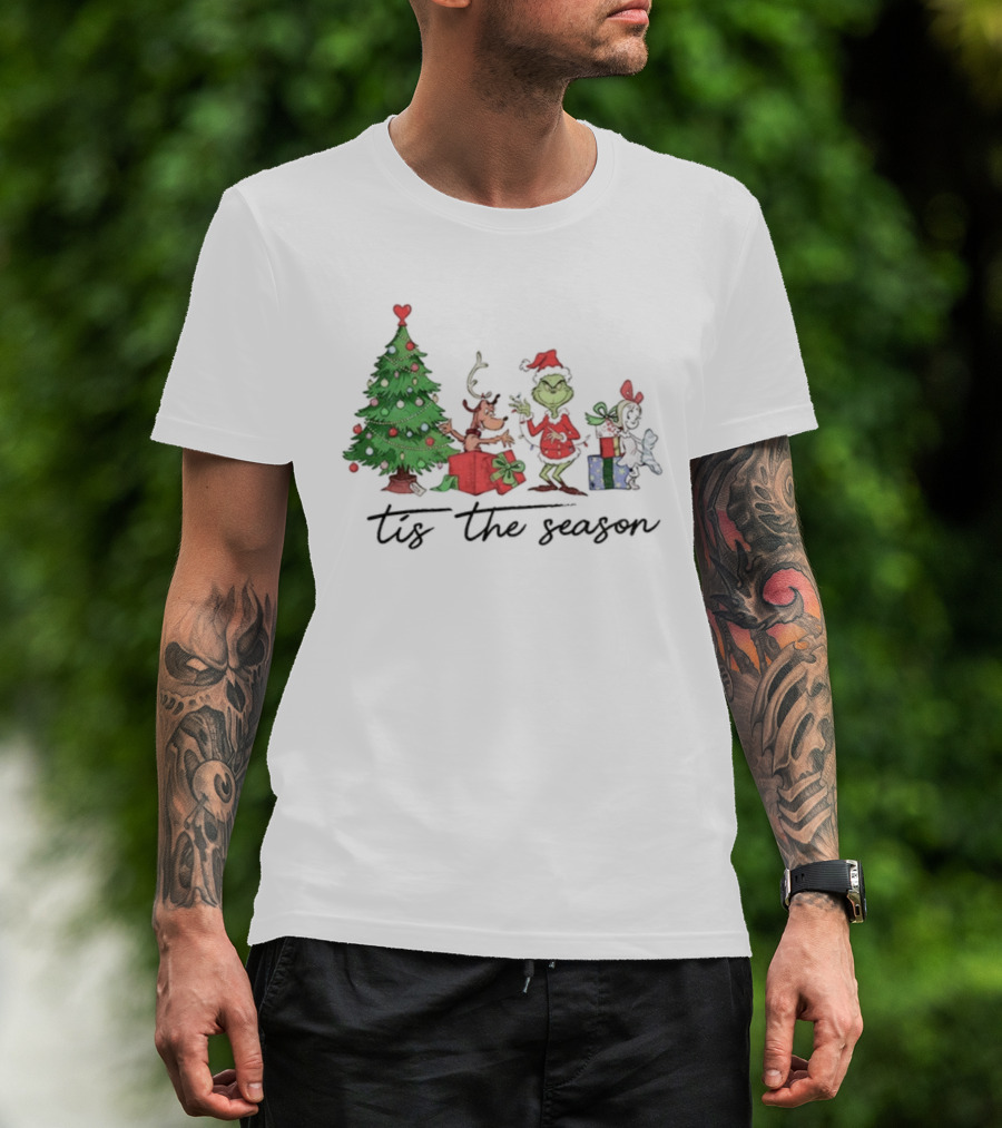 Max Grinch Cindy Lou Who Reindeer Santa Hat Tis The Season Merry Christmas Tree T-Shirt