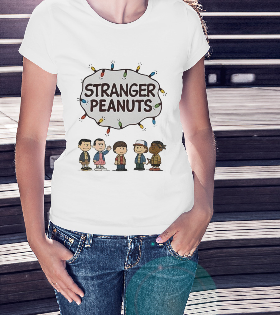 Stranger Peanuts Characters Christmas Lights Mashup T-Shirt