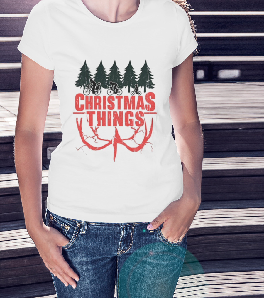 Stranger Things Christmas Things Tree Merry Christmas Scene T-Shirt