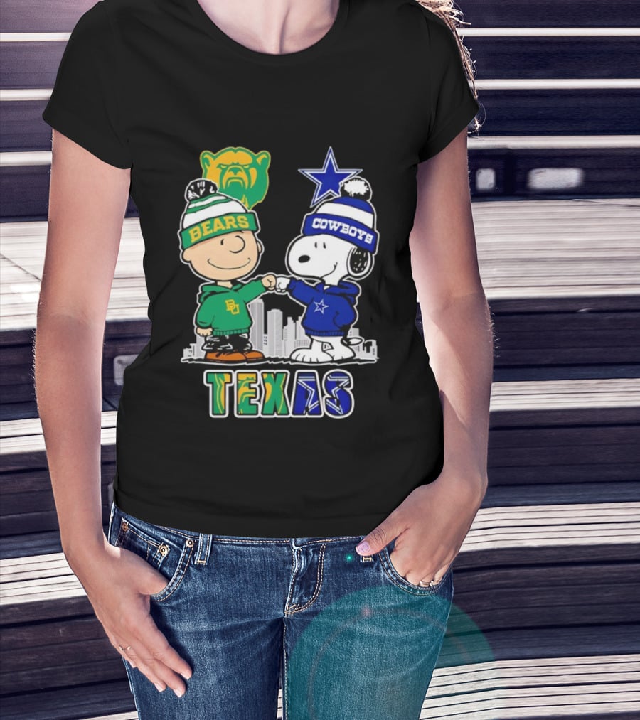 Charlie Brown And Snoopy Texas Baylor Bears Dallas Cowboys Collaboration T-Shirt