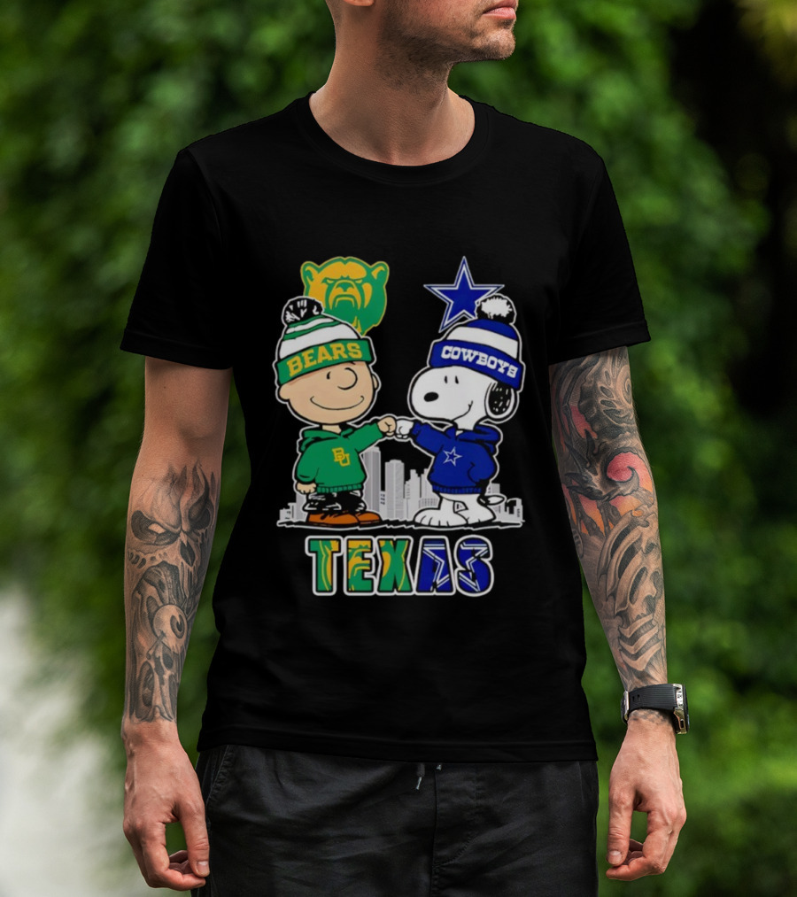 Charlie Brown And Snoopy Texas Baylor Bears Dallas Cowboys Collaboration T-Shirt