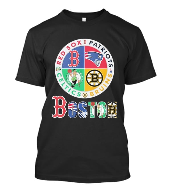 Boston Red Sox Patriots Celtics Bruins Team Emblems T-Shirt