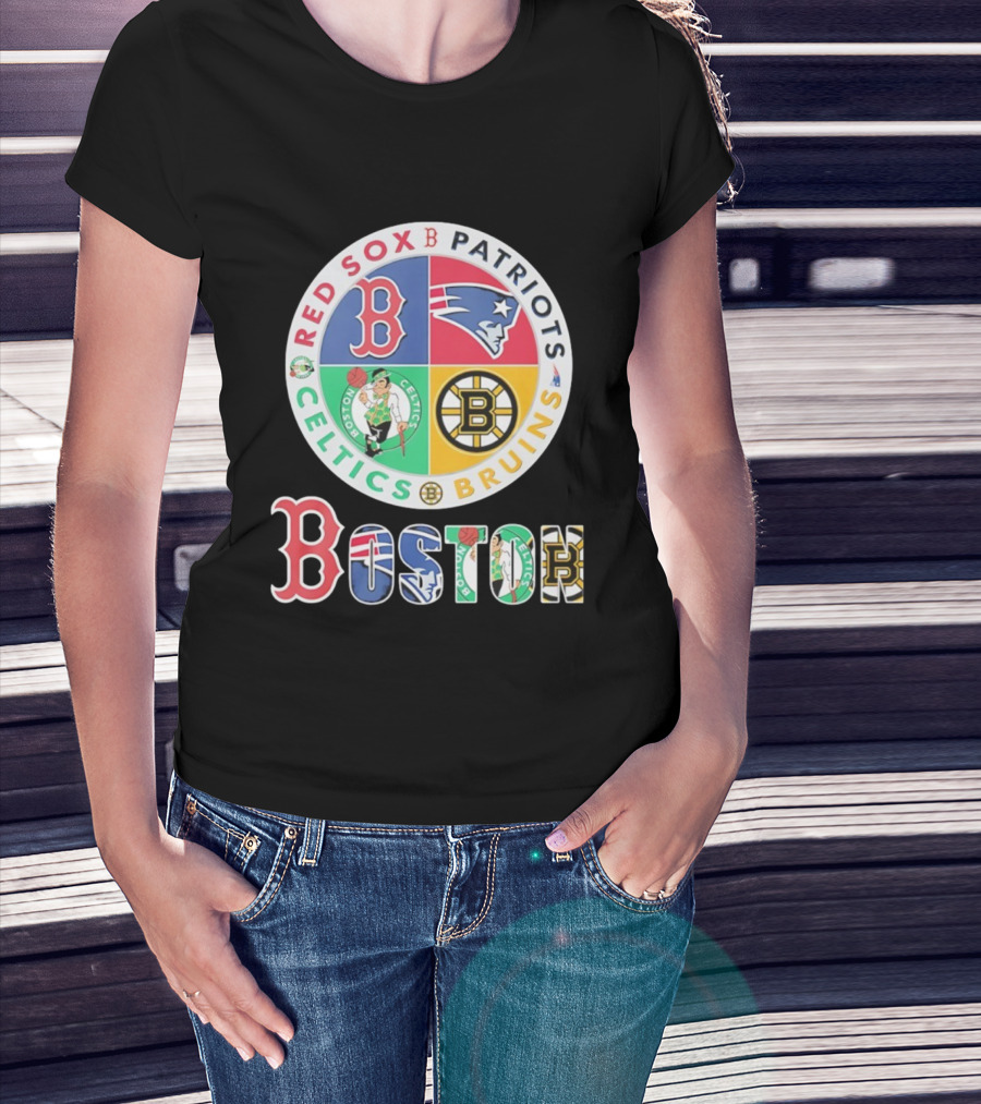 Boston Red Sox Patriots Celtics Bruins Team Emblems T-Shirt