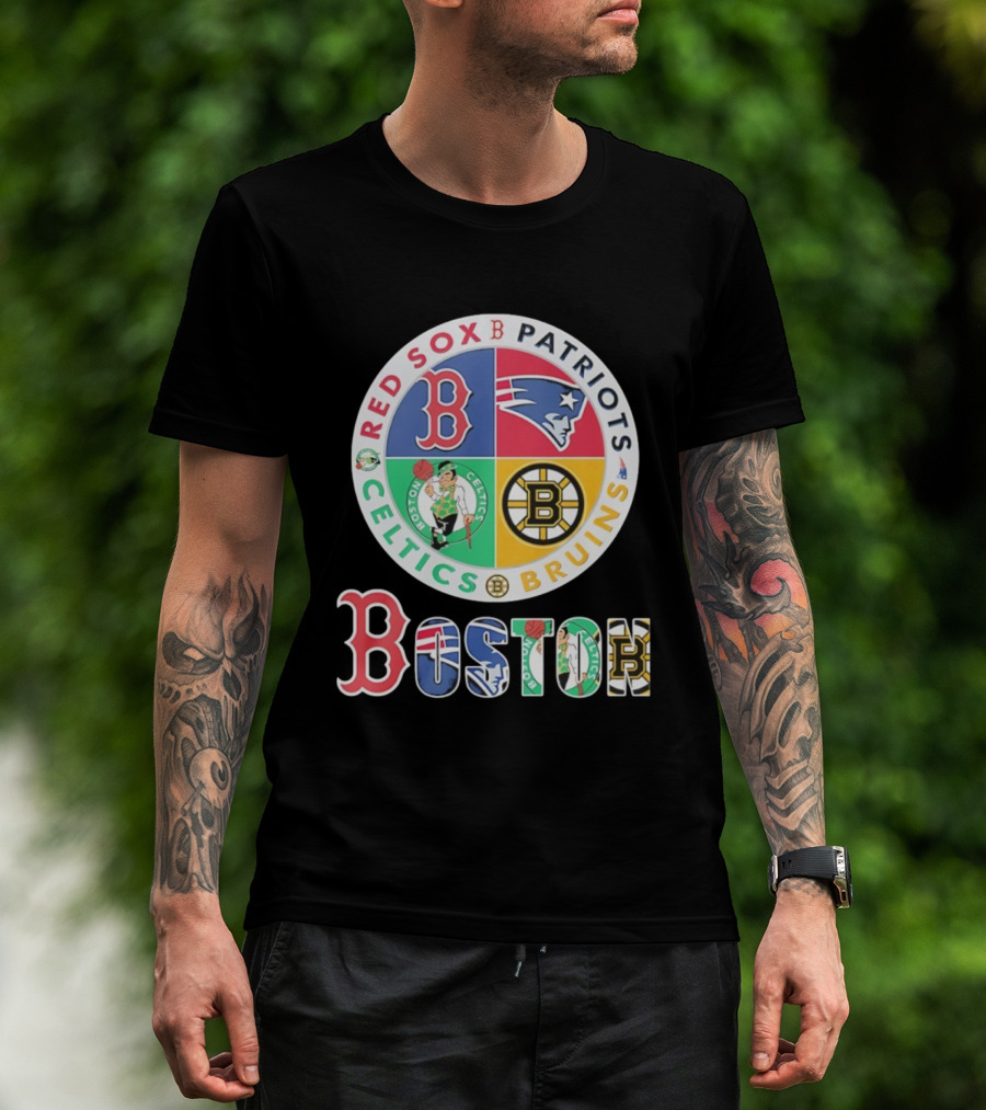 Boston Red Sox Patriots Celtics Bruins Team Emblems T-Shirt